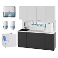 White And Blue Medical Equipment Set With Treatment Bed Cabinet Sink Trolley And Chairs