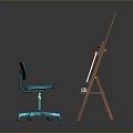 Wooden Easel With Animal Painting And Blue Chair In Art Studio
