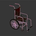 Manual Medical Wheelchair With Metal Frame And Red Armrests
