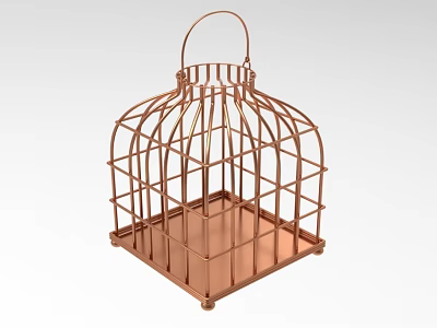 Ornamental Copper Metal Birdcage With Open Frame Handle And Square Base 3d model