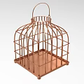 Ornamental Copper Metal Birdcage With Open Frame Handle And Square Base