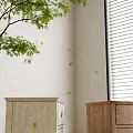 Light and Wooden Bedside Tables with Drawers and Smooth Finish Near Green Plant by Window