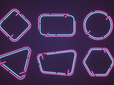Neon Decorative Lights with Various Geometric Shapes in Pink and Blue on Dark Purple Background 3d model