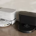Modern White And Black Robot Vacuums As Smart Home Daily Electrical Appliances