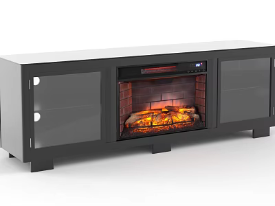Modern TV Stand With Electric Fireplace Glass Doors And Realistic Flame Effect 3d model