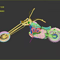 Stylish Gold Chrome Motorcycle Featuring Long Front Fork Black Seat Red Handlebars 3d model