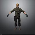 3D Character Design Of Bald Male With Dark Shirt Black Pants Brown Boots And Gloves
