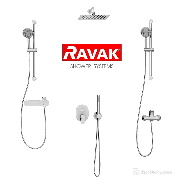 RAVAK Modern Shower Faucet System With Handheld Fixed Showerheads And Controls 3d model