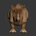 Realistic Brown Rhinoceros With Single Horn Standing On Dark Background With Reflection