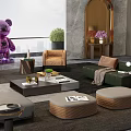 Modern Living Room Interior With Purple Bear Decoration Arched Doorways And Sofa Set
