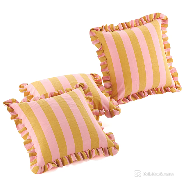 Decorative Pink And Yellow Striped Pillows With Ruffled Edges For Home Decor 3d model 