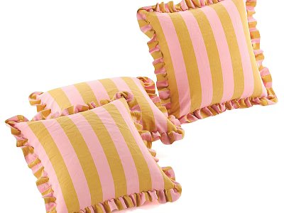 Decorative Pink And Yellow Striped Pillows With Ruffled Edges For Home Decor 3d model