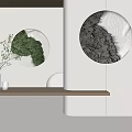 Two Modern Circular Wall Decor With Green Moss And Gray Textured Patterns On White Wall 3d model
