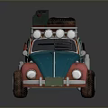 Classic Volkswagen Beetle with Colorful Blue Green Red Body and Roof Rack Luggage