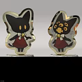 Cute Cartoon Cat Trophies With White Spotted Monster Base Different Eye Designs And Red Dress