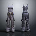 Gray Tank Top And Cargo Pants With Utility Belt And Tool Pouch Design