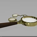 Vintage Magnifying Glass With Wooden Handle Gold Frame Chain And Small Lenses
