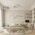 Kids Room Interior With Bed Green Pillows Cartoon Whale Wall Art And Toy Car