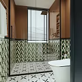 Elegant Bathroom Interior With Double Mirrors Dark Cabinets Tile Countertop And Decorative Flowers