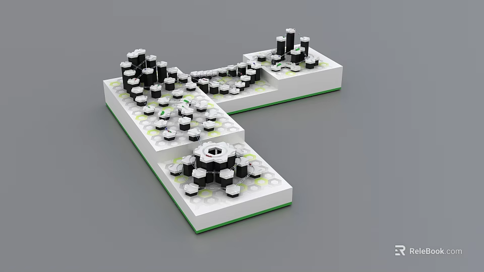 Creative Black and White Building Blocks Modular Structure with Interconnected Pieces Assembled Architectural Model 3d model 