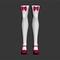 White Thigh High Socks With Pink Bows And Stylish Pink Shoes Fashion