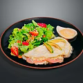 Fresh Healthy Food Plate With Lettuce Salad Strawberry Slices Omelet Rice Ham And Sauce