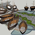 Unique Modern Entrance Gate Design With Boat Shaped Structures Water Features And Green Lawns