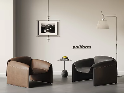 Modern Leather Chair And Table Combination With Brown Black Designs Floor Lamp And Wall Art 3d model