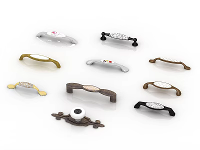 Various Decorative Cabinet Handles In Different Colors And Designs 3d model