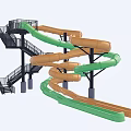 Thrilling Multi Level Spiral Water Slide With Green And Orange Slides And Platforms