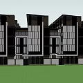 Modern Townhouses with Large Glass Windows Contemporary Roof Design and Landscaped Path Lighting