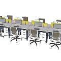 Modern Office Desks Setup With Computer Monitors Office Chairs And Drawer Cabinets 3d model