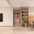 Modern Warm Living Dining Room Interior With Sofa Dining Table Abstract Art And Potted Plant