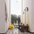 Modern Interior Space With Green Plants Geometric Furniture And Art Decor