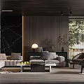 Modern Living Room Interior With Sofa Coffee Table Marble Accent Wall And Natural Light
