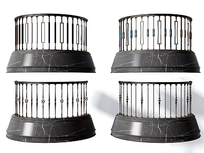 Modern Black Decorative Railings With Marble Base And Various Designs 3d model