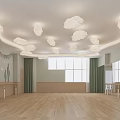 Bright Fitness Dance Studio With Cloud Decor Lights Light Green Walls And Railings