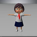 Cute 3D Girl Character With Purple Hair Blue Eyes Red Tie And Open Arms Standing