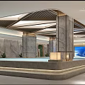 Elegant SPA Sauna Interior With Marble Columns Geometric Ceiling And Pool 3d model