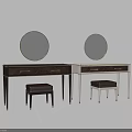 Modern Wooden Dressing Table With Gold Handle Drawers Round Mirror And Stool 3d model