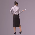 Professional Woman In White Shirt And Black Skirt Holding Pointer For Presentation