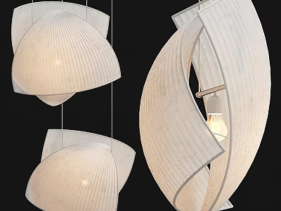 Elegant Modern Chandeliers With Curved Textured Design And Warm Lighting 3d model
