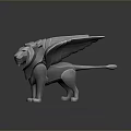 Detailed 3D Winged Lion Model with Stone Armor and Mythical Creature Design