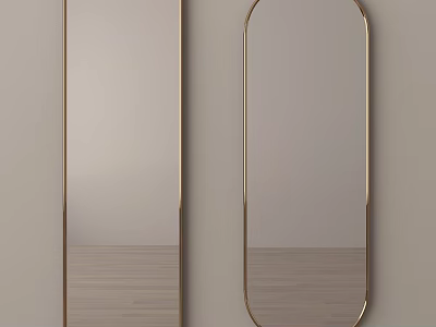 Two Elegant Modern Gold Framed Vertical Full Length Mirrors for Home Interior 3d model