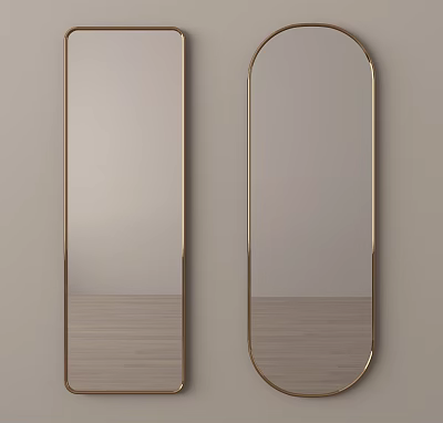 Two Elegant Modern Gold Framed Vertical Full Length Mirrors for Home Interior 3d model