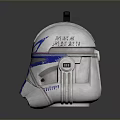 Advanced Sci Fi Combat Weapon Helmet With White Body Blue Accents And Antenna