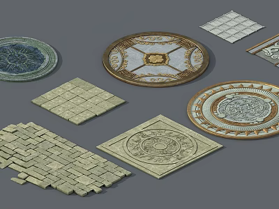 Ornamental Floor Tiles With Circular Square Shapes And Intricate Geometric Patterns 3d model