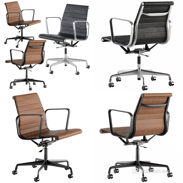 Sleek Modern Office Chair Featuring Leather Upholstery Wooden Armrests And Swivel Wheels 3d model 