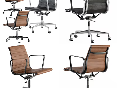 Sleek Modern Office Chair Featuring Leather Upholstery Wooden Armrests And Swivel Wheels 3d model