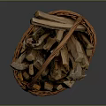 Handwoven Wicker Basket Filled With Natural Firewood Logs For Home Daily Use